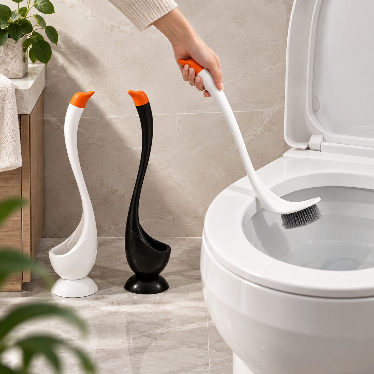 Swan-Shaped Toilet Brush Set