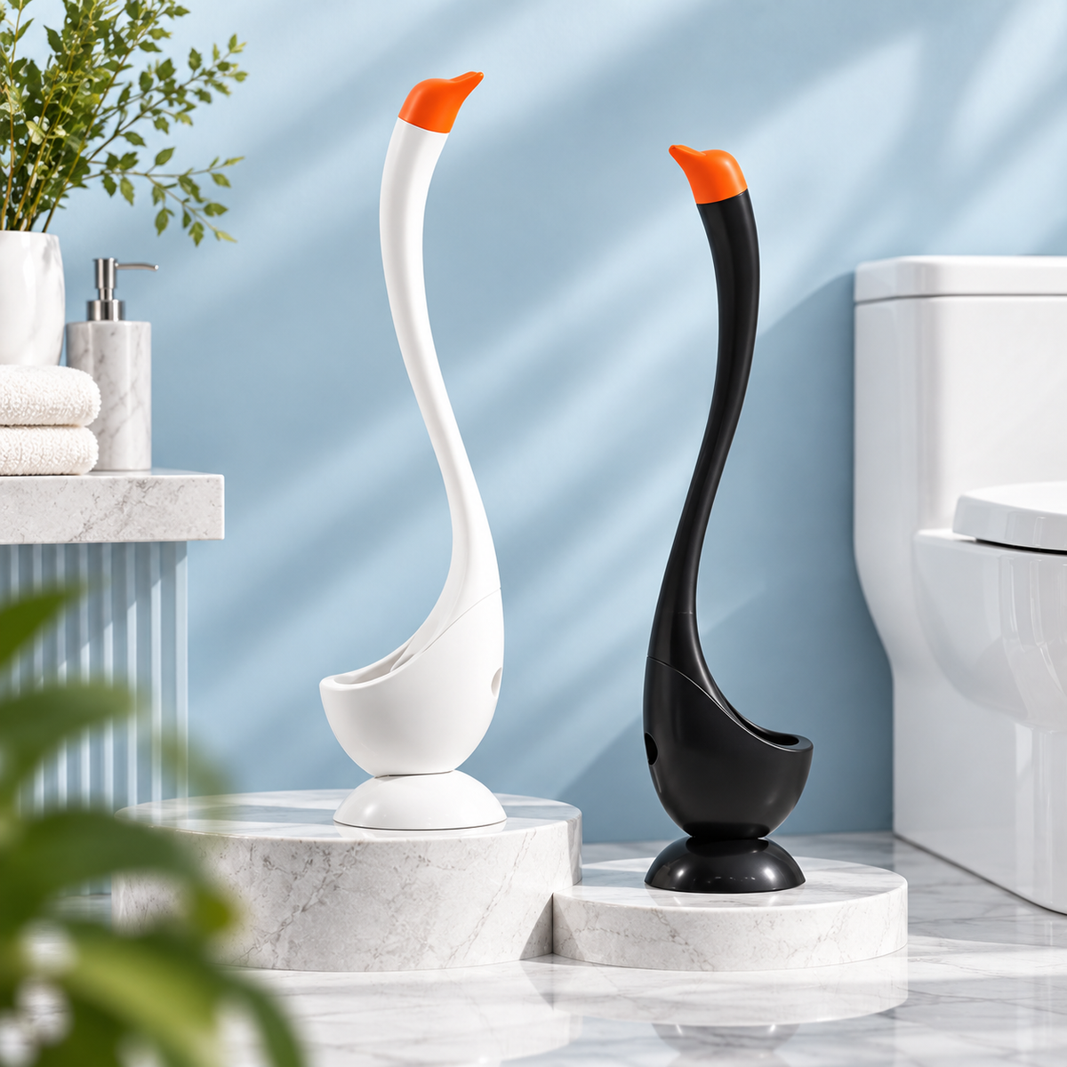 Swan-Shaped Toilet Brush Set
